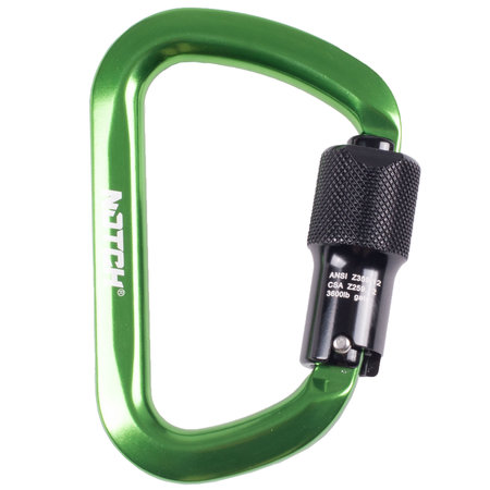 NOTCH EQUIPMENT Carabiner, Twist-Lock, 4.6" Length, Aluminum, Green 41459